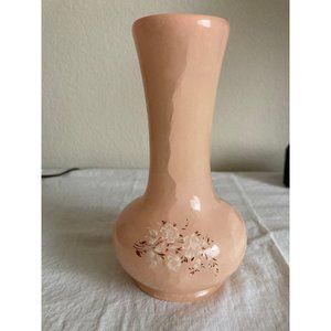 Vintage Pink Marble Slag Glass? Heavy Vase Painted Flower Design 3-4# Lbs 6.5"T